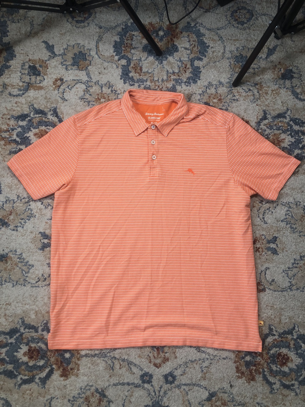 Tommy Bahama Polo Shirt Mens XL Orange IslandZone 37.5 Striped Golf Performance